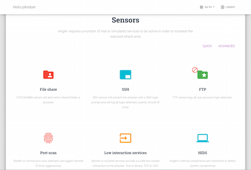 Sensors -  FTW, WEB, SSH, Port scan detector, custom low interaction scripts, and API based custom sensors are easily configurable using the built in configuration console.
